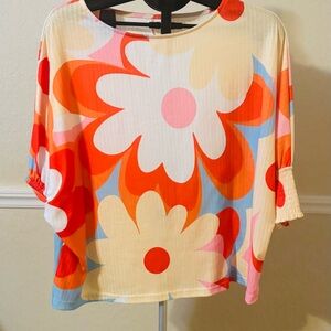 Women’s Fun casual top in Cream, Orange & Pink